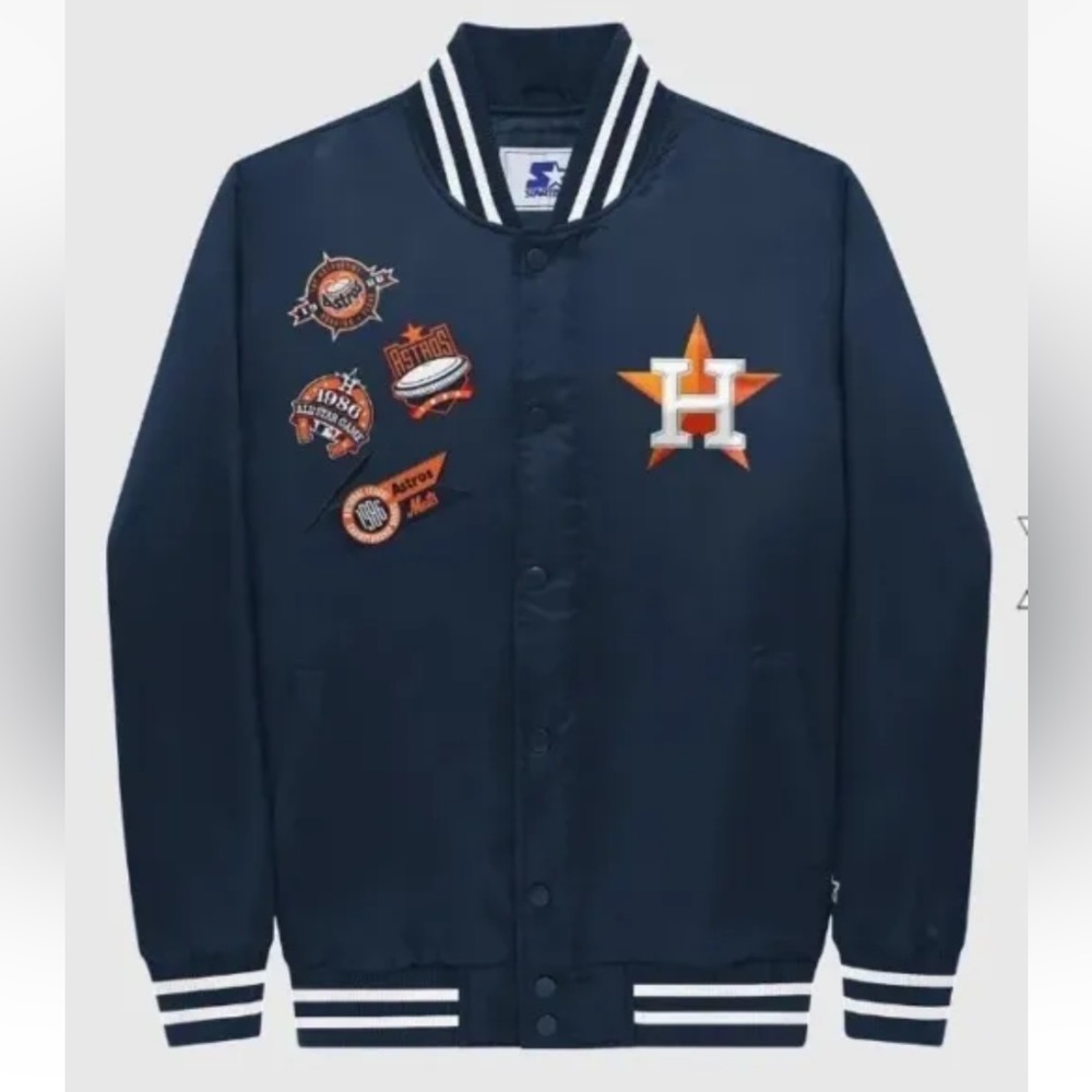 Starter Navy Houston Astros Varsity Satin Full-Snap Jacket Mens Size Large New